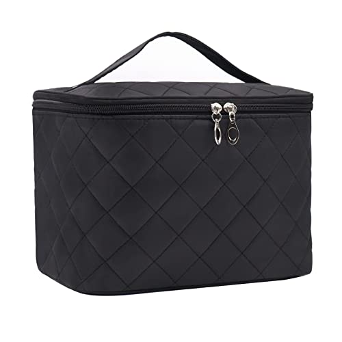 Bolso neceser de maquillaje grande para mujer, color negro