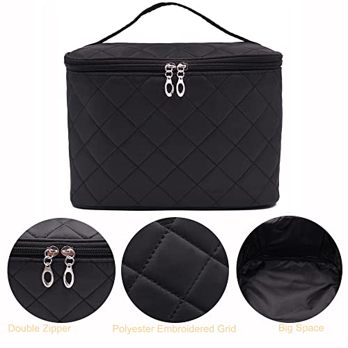 Bolso neceser de maquillaje grande para mujer, color negro