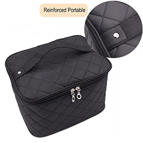 Bolso neceser de maquillaje grande para mujer, color negro