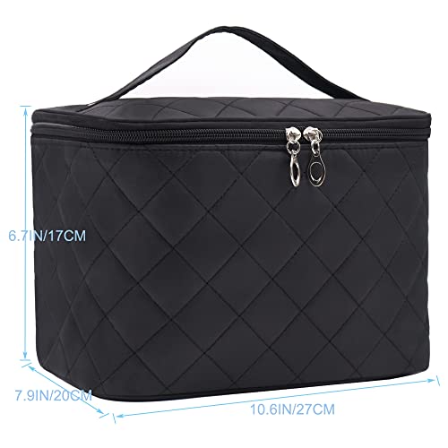 Bolso neceser de maquillaje grande para mujer, color negro