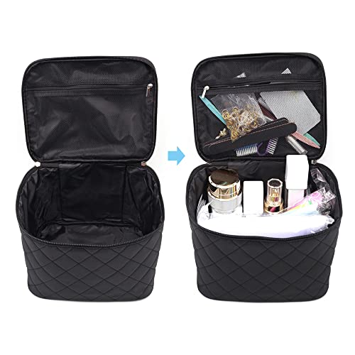 Bolso neceser de maquillaje grande para mujer, color negro