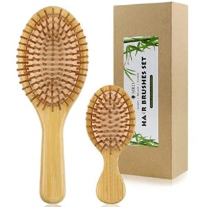 Cepillo para el cabello de bambú natural MRD. Pack de 2: Casa y viaje