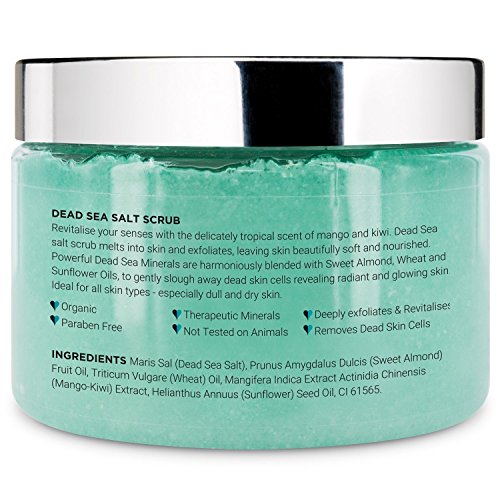 Exfoliante de sal del Mar Muerto 500g para cuerpo PraNaturals, aroma mango y kiwi