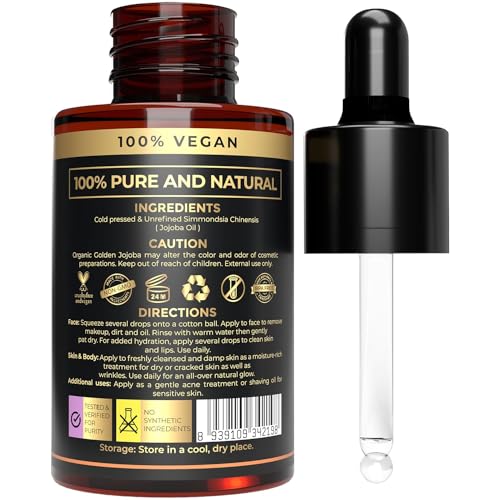 USDA Organic Jojoba Oil - 100% Aceite de jojoba puro prensado en frío para la piel, el cabello, el rostro y las uñas