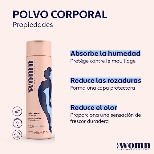 womn Intimate Comfort DRY & FRESH POWDER: Polvo corporal sin talco contra la humedad, las rozaduras y el olor