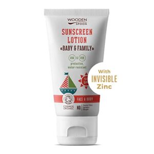 Wooden Spoon Protector Solar Orgánico Bebé y Familia SPF 50 – 100% Natural, Zinc Invisible, Sin Rastro Blanco, Hipoalergénico, Vegano, Resistente al Agua – 150 ml